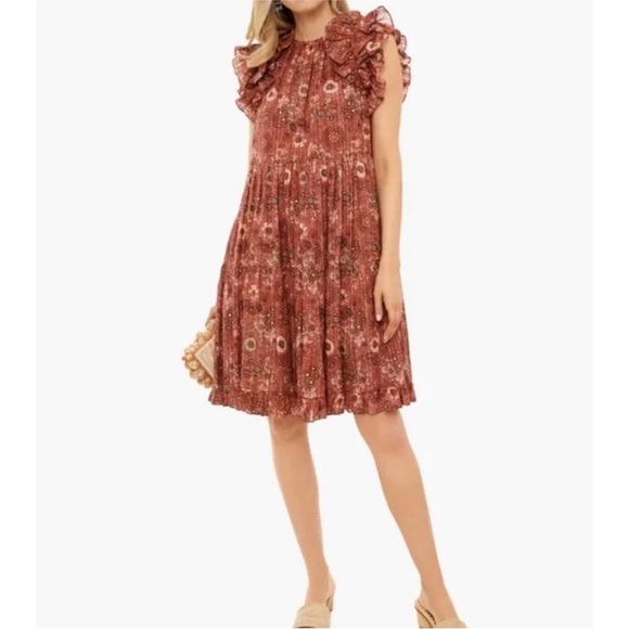 Ulla Johnson Adele Mini Dress Rose Bud Size 16 Floral Ruffle Sleeve Knee Length - Picture 14 of 14